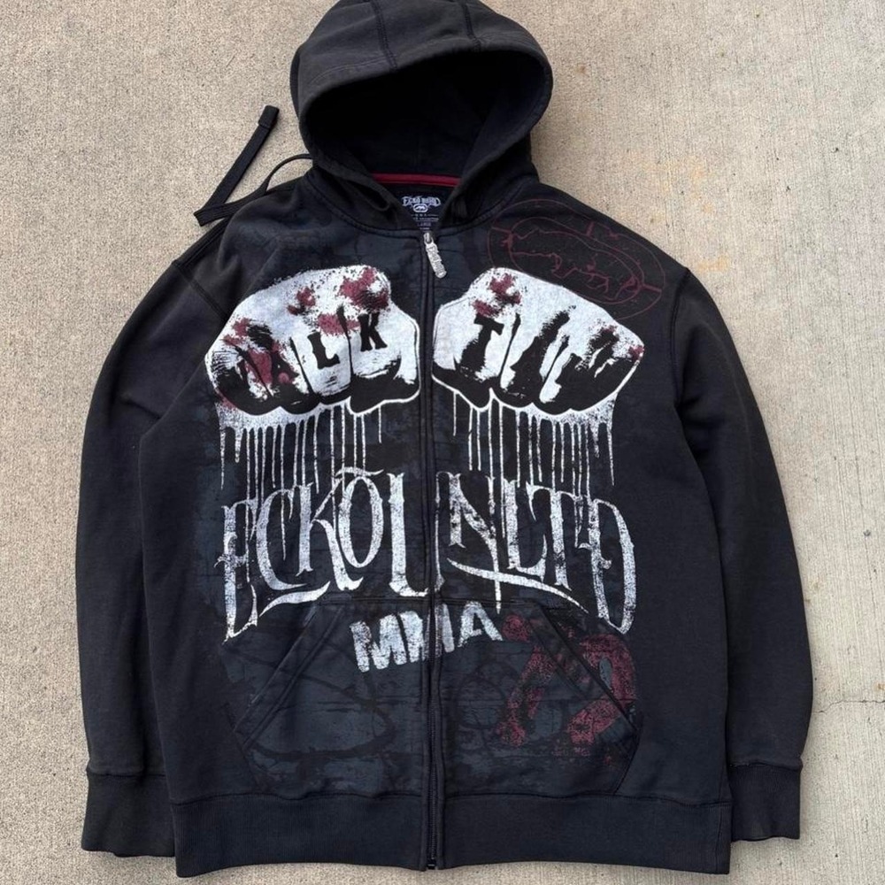 BLACK ECKO UNLTD Y2K "WALK TALL" MMA ZIP UP HOODIE